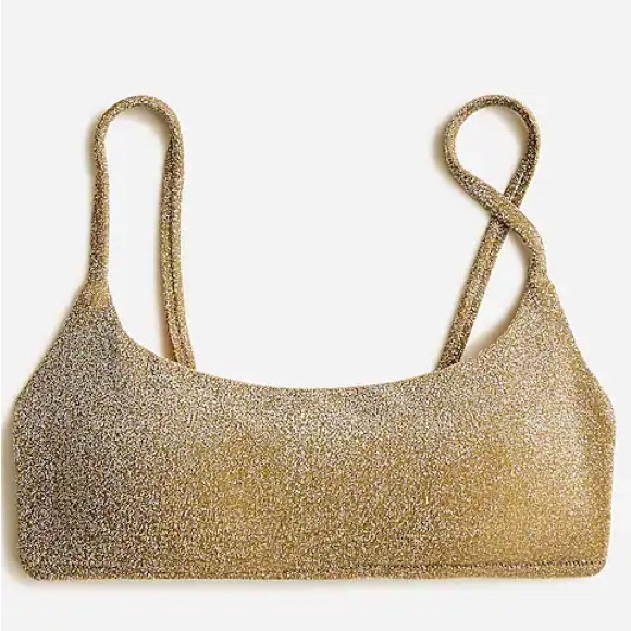 NWT Gold Sparkle J.Crew Scoopneck Bikini Top XXS - Picture 1 of 8